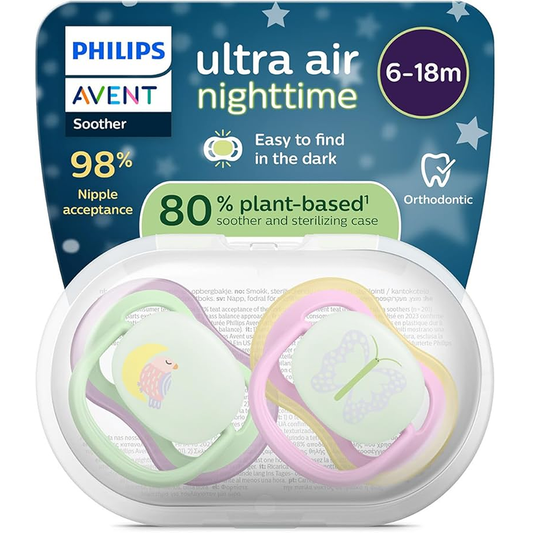Philips Avent Ultra Air Nighttime Succhietti Ortodontici Uccellino E Farfalla 6-18 Mesi 2 Pezzi