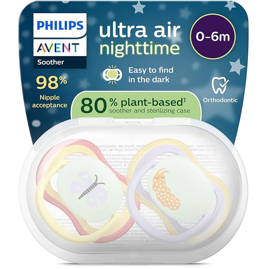 Philips Avent Ultra Air Nighttime Succhietti Ortodontici Farfalla E Bruco 0-6 Mesi 2 Pezzi