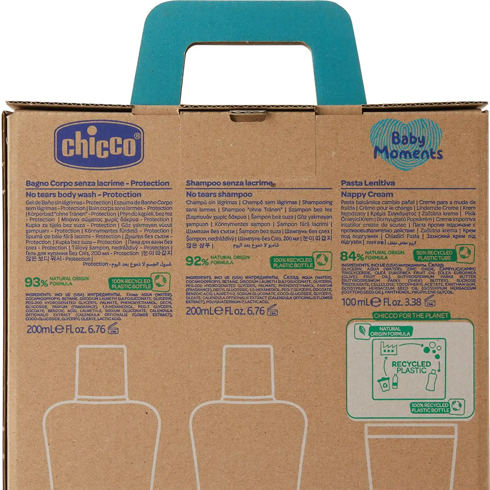 Chicco Baby Moments Set Clean & Protect Bagno Corpo 200 ml - Shampoo 200 ml - Pasta Lenitiva 100 ml