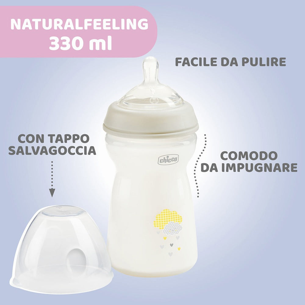 Chicco Biberon Natural Feeling Flusso Veloce 330 ml Grigio 6+ Mesi