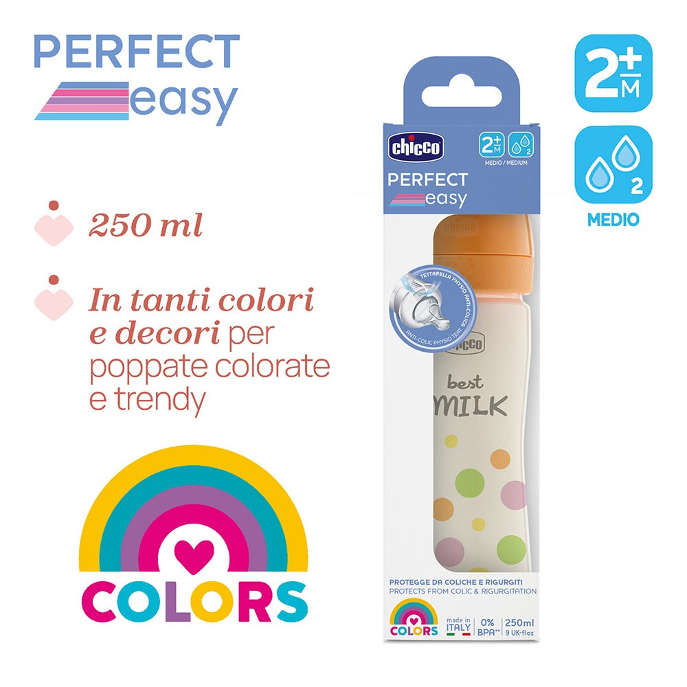 Chicco Biberon Perfect Easy Tettarella Physio In Silicone Flusso Medio Boy 250 ml 2+ Mesi