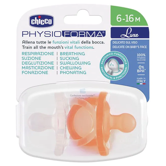 Chicco Gommotto Physioforma Soft Luxe In Silicone Arancione 6-16 Mesi 2 Pezzi