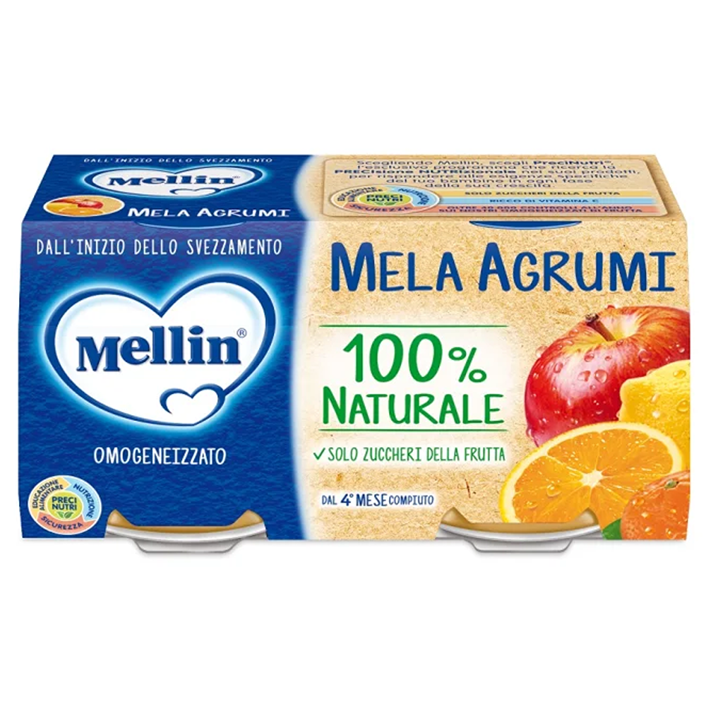Mellin Omogeneizzato Frutta Mela Agrumi 2x100 gr