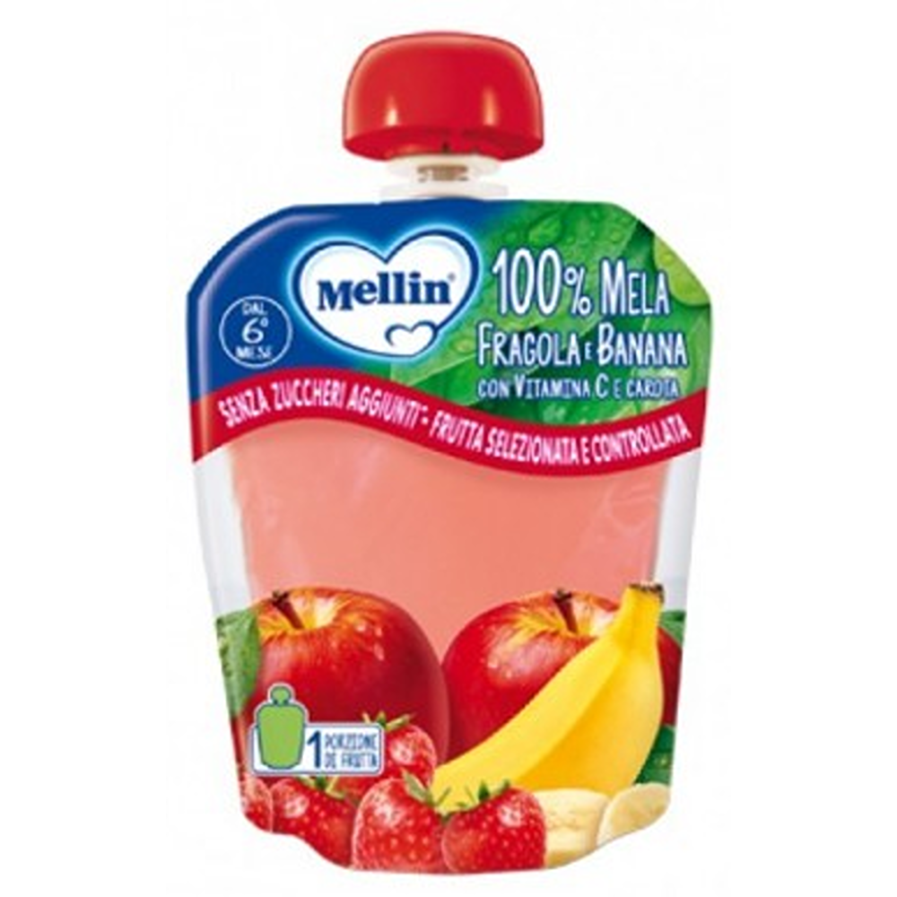 Mellin Pouch 100% Frutta Mela, Fragola E Banana Con Vitamina C E Carota 90 gr