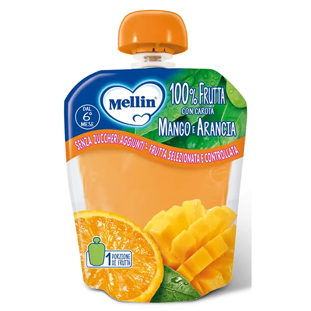 Mellin Pouch 100% Frutta Mela, Mango E Arancia Con Vitamina C E Carota 90 gr