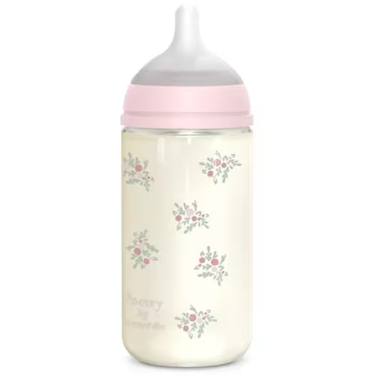 Suavinex Poetry Biberon In vetro Tettarella In Silicone Sx Pro Flusso Medio Rosa 240 ml 3+ Mesi