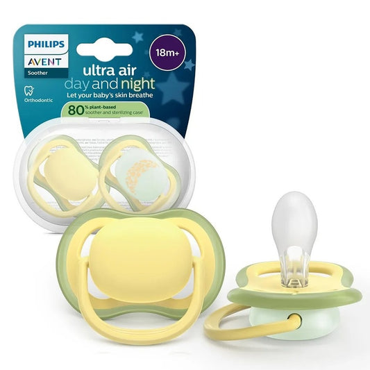 Philips Avent Ultra Day & Night Succhietti Ortodontici Giallo E Verde Con Luna 18+ Mesi 2 Pezzi