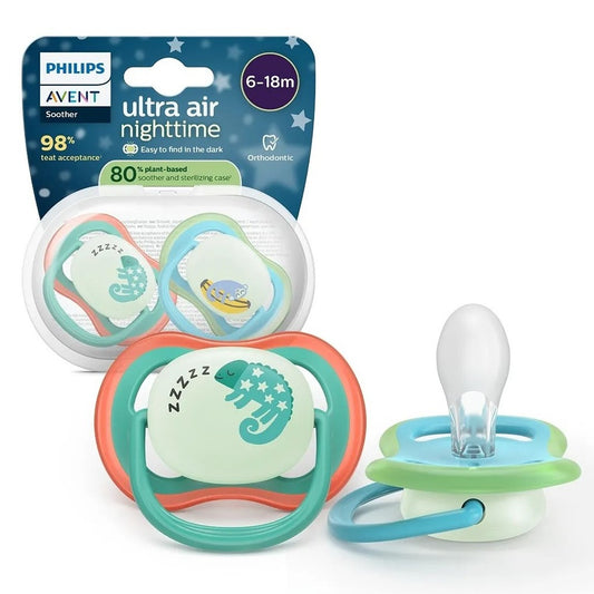 Philips Avent Ultra Air Nighttime Succhietti Ortodontici Camaleonte E Scimmia 6-18 Mesi 2 Pezzi