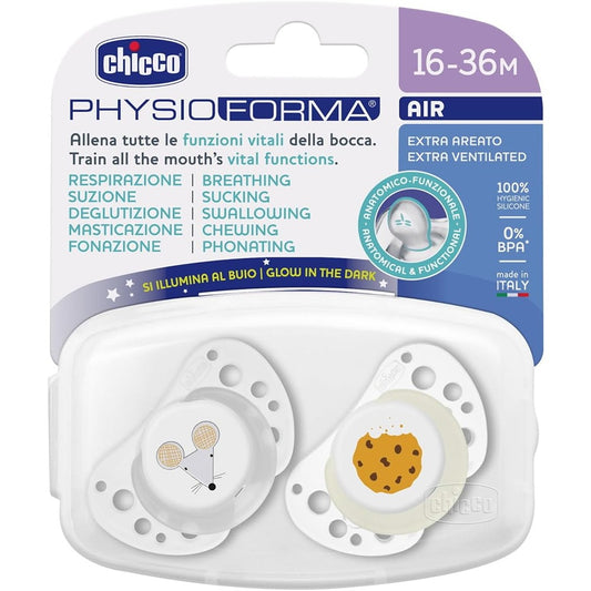 Chicco Physioforma Air Luminoso Succhietti In Silicone Bianco 16-36 Mesi 2 Pezzi