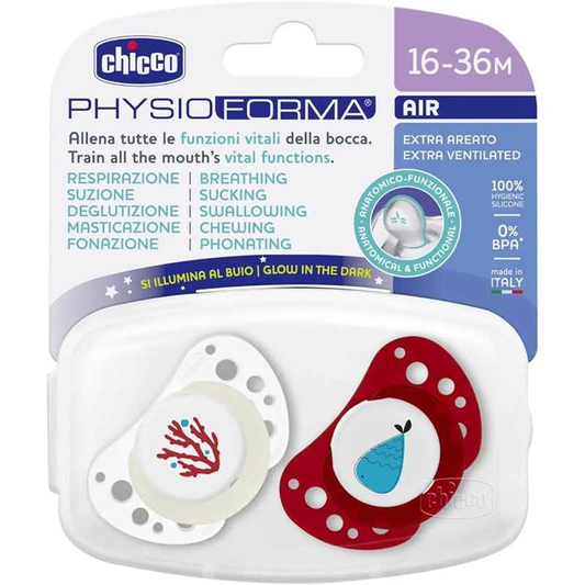 Chicco Physioforma Air Luminoso Succhietti In Silicone Rosso 16-36 Mesi 2 Pezzi