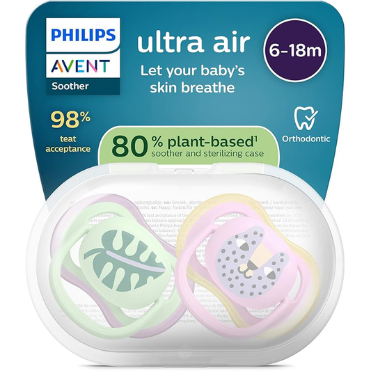 Philips Avent Ultra Air Succhietti Ortodontici Foglia E Leopardo 6-18 Mesi 2 Pezzi