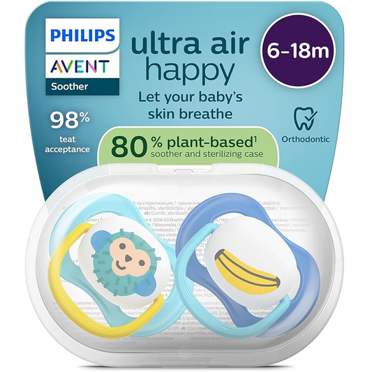 Philips Avent Ultra Air Succhietti Ortodontici Scimmia E Banana 6-18 Mesi 2 Pezzi