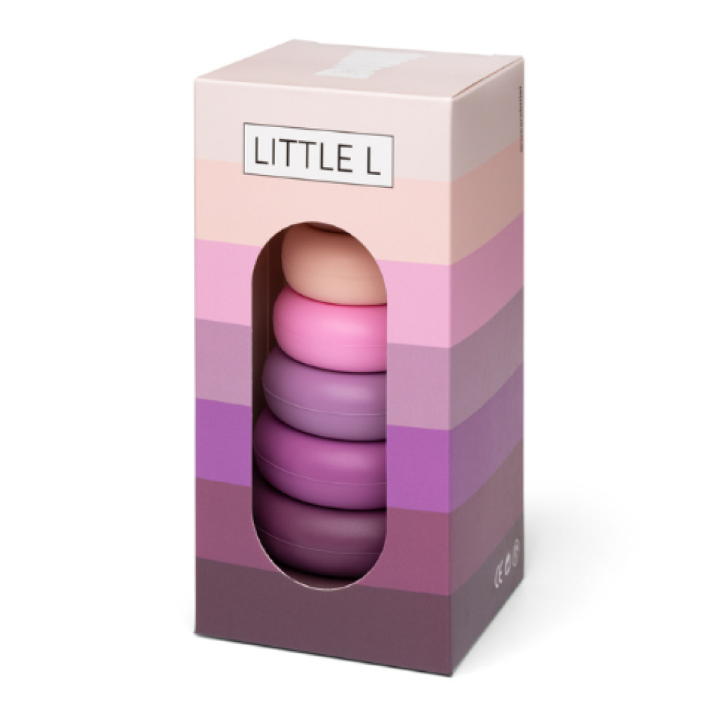 Little L Gioco Scomponibile In Silicone Torre Con Maialino Colori Lilla E Rosa
