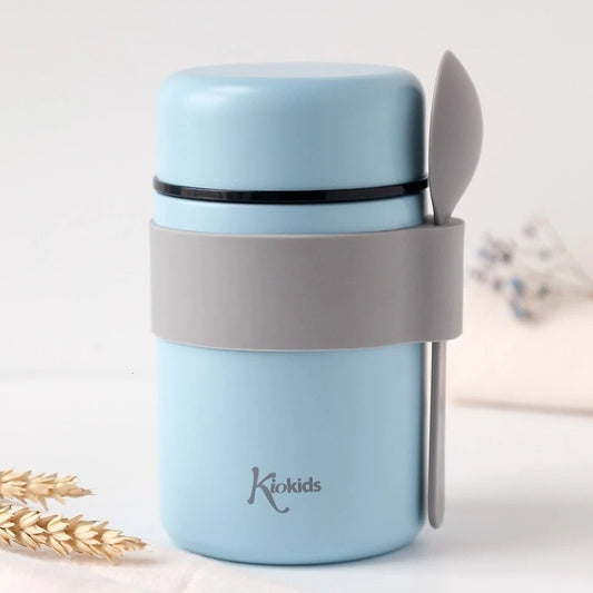 Kiokids Termos in Acciaio Per Pappe Con Cucchiaio Azzurro 500 ml