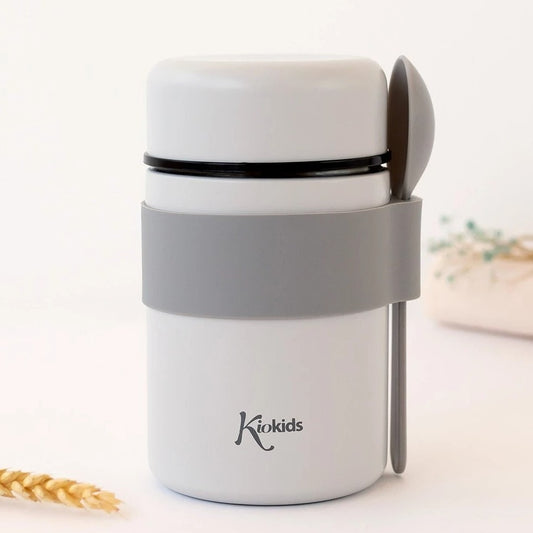 Kiokids Termos in Acciaio Per Pappe Con Cucchiaio Grigio 500 ml