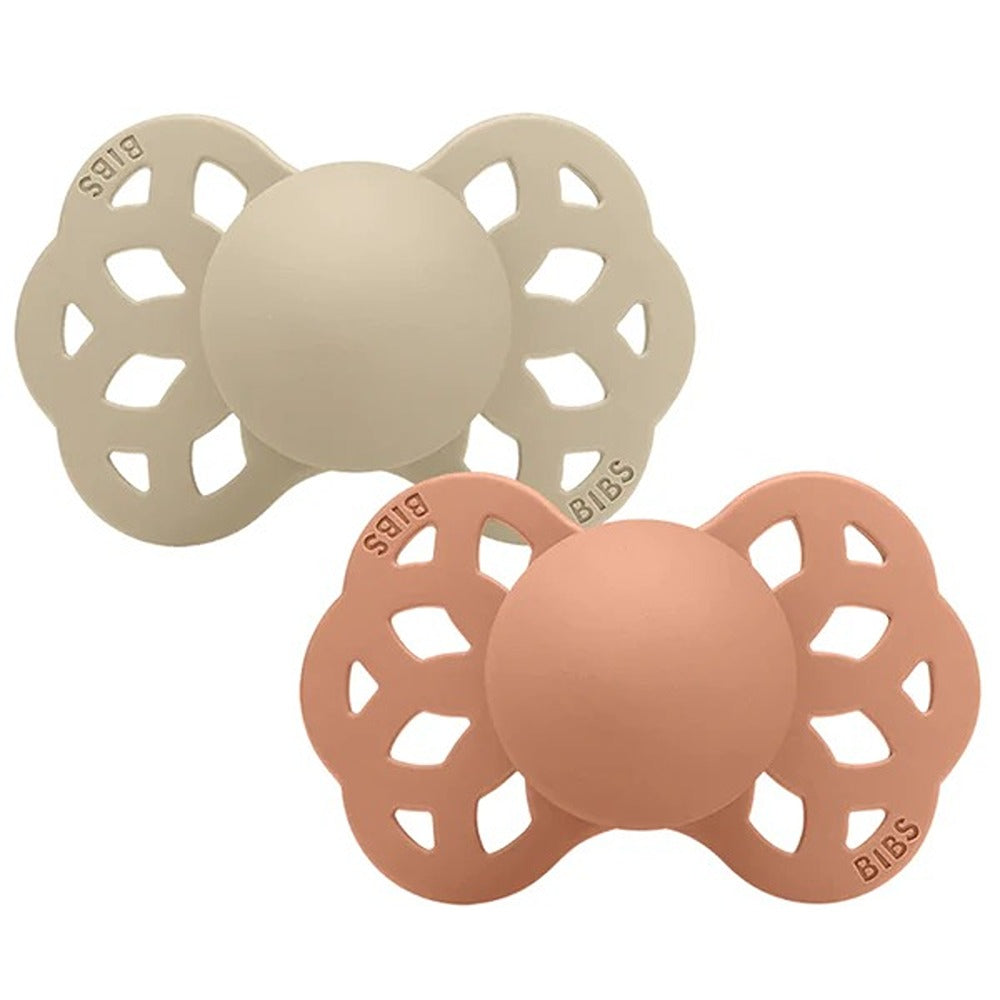 Bibs Infinity Set 2 Ciucci Tettarella Anatomica In Silicone Ipoallergenica Vaniglia E Pesca 0-6 Mesi