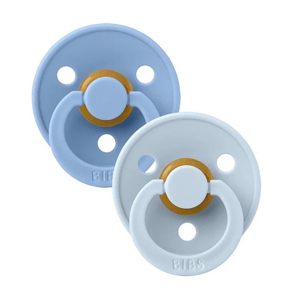 Bibs Colour Set 2 Ciucci Tettarella Tonda In Lattice Di Gomma Naturale Sky Blue E Baby Blue 6-18 Mesi