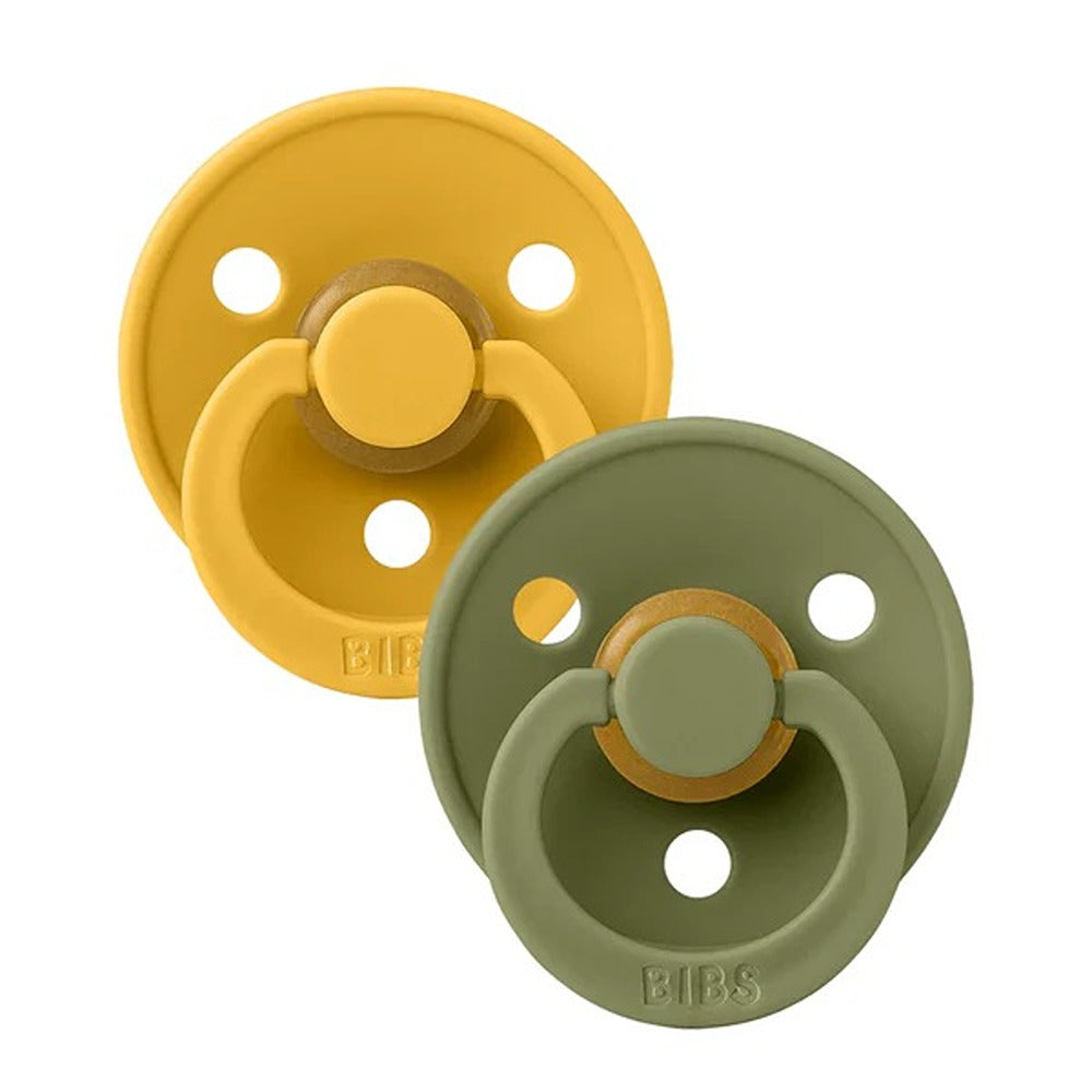 Bibs Colour Set 2 Ciucci Tettarella Tonda In Lattice Di Gomma Naturale Miele E Olive 0-6 Mesi