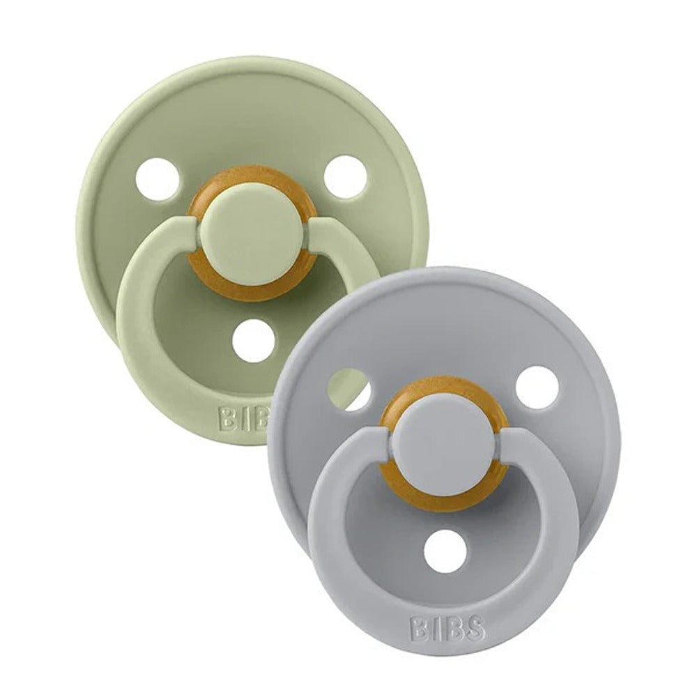Bibs Colour Set 2 Ciucci Tettarella Tonda In Lattice Di Gomma Naturale Khaki E Dusty Blue 6-18 Mesi