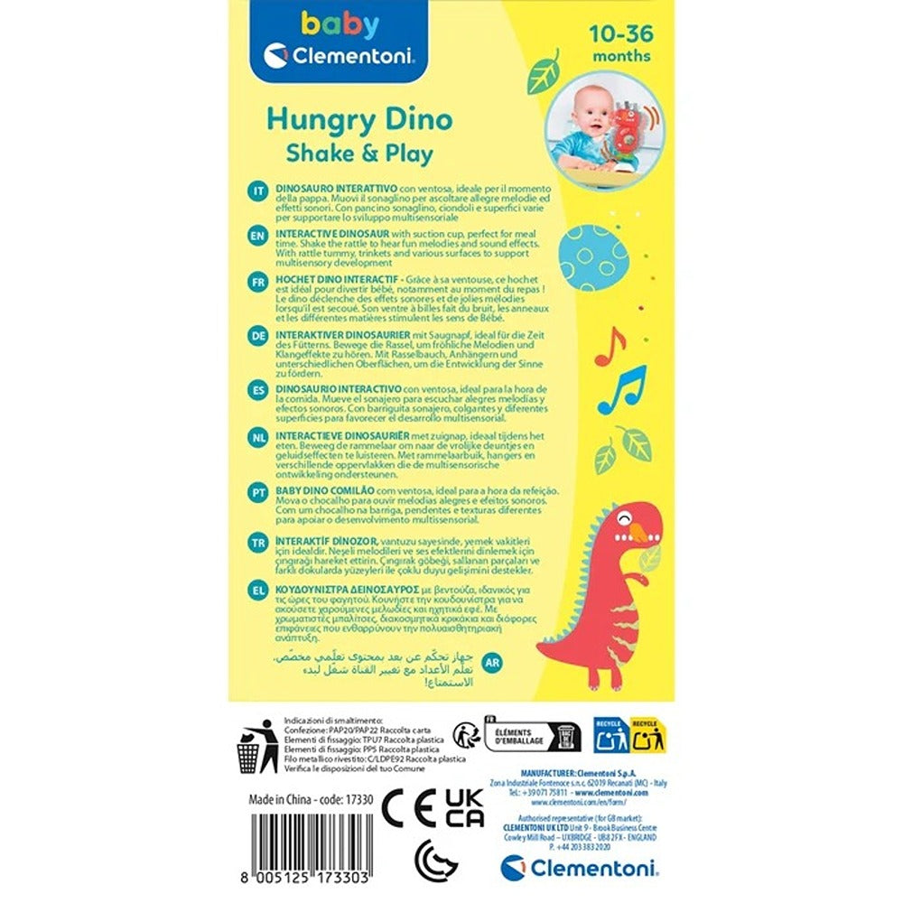 Clementoni Baby Hungry Dino - Shake & Play - Sonaglino Dinosauro Interattivo