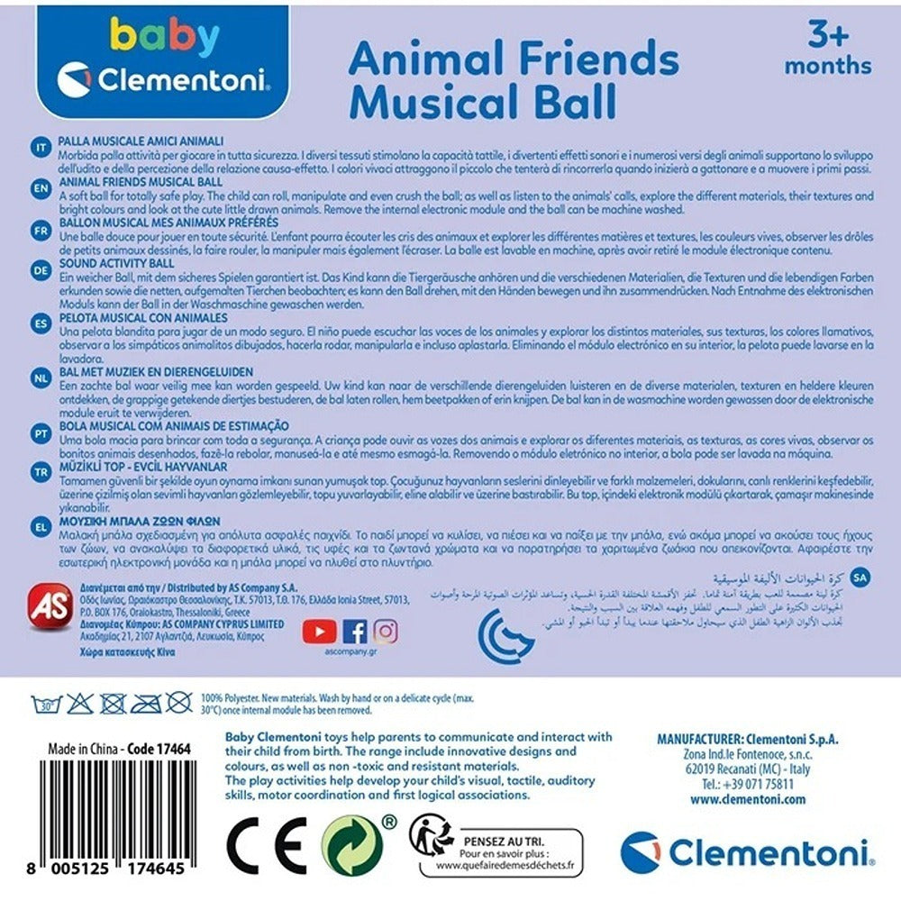 Clementoni Baby Animal Friends Musical Ball - Palla Musicale