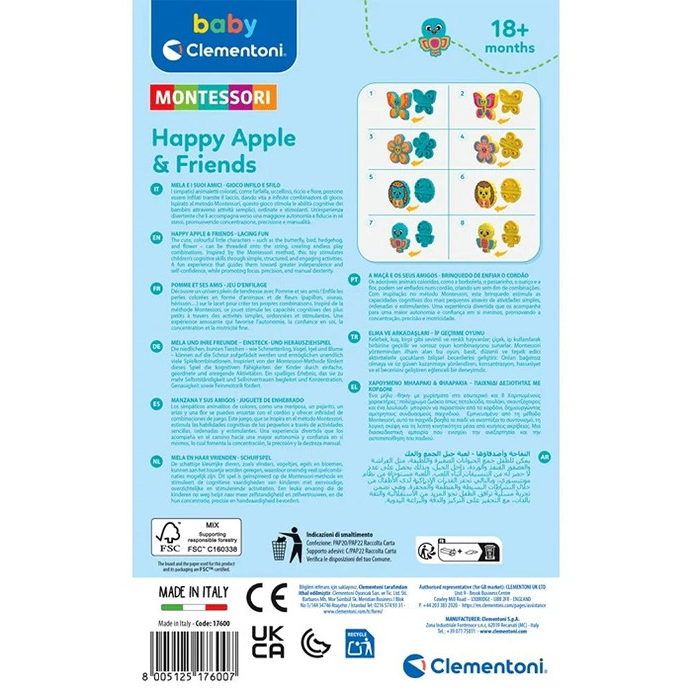 Clementoni Montessori Happy Apple & Friends - Lacing game