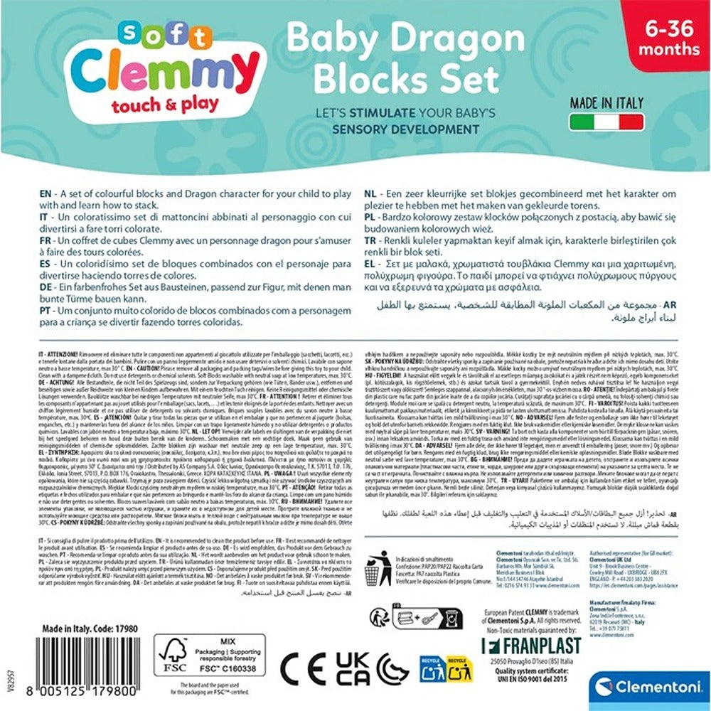 Clementoni Soft Clemmy Set Mattoncini Morbidi Con Personaggio Draghetto 10 Pezzi