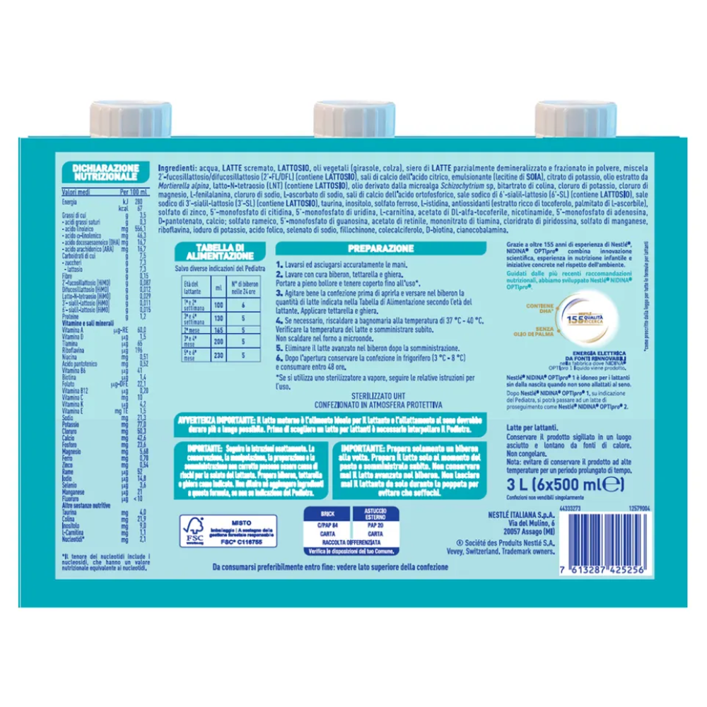 Nestlé Nidina Optipro 1 Latte Liquido Per Lattanti 6x500 ml