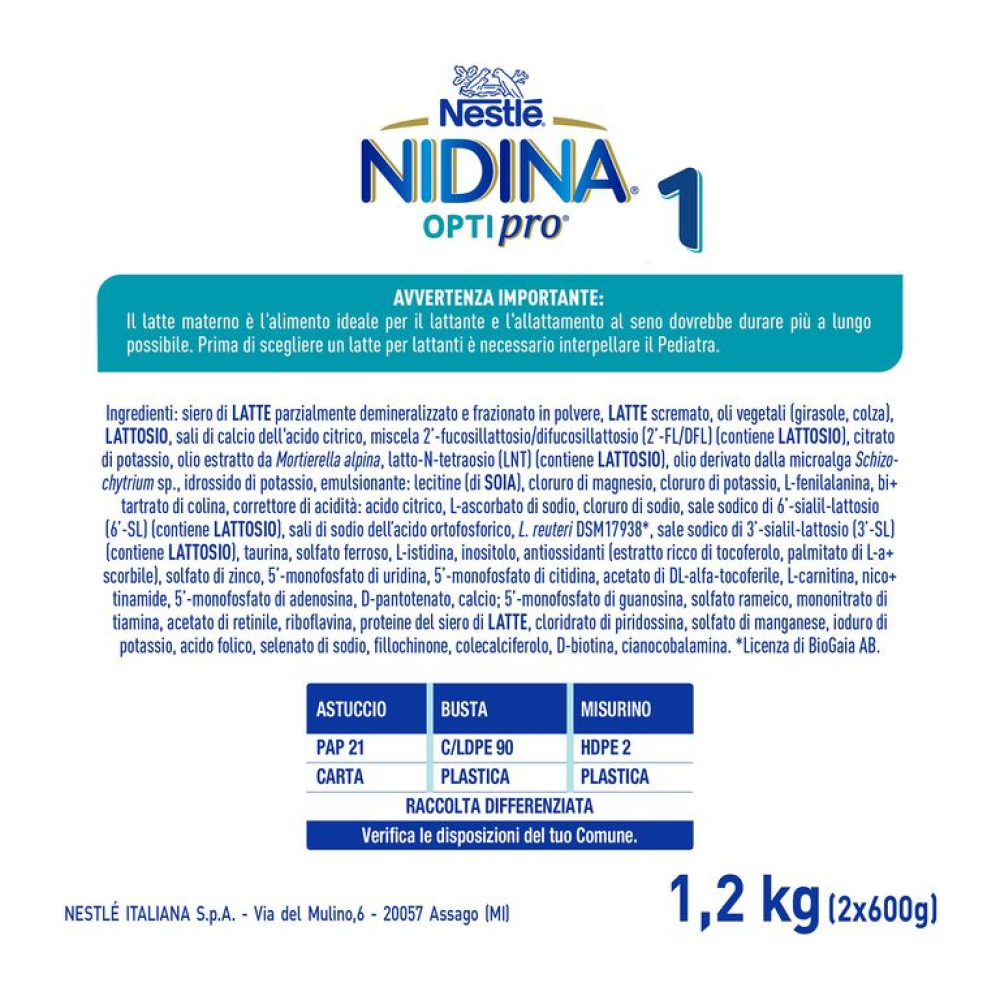 Nestlé Nidina Optipro 1 Latte In Polvere Per Lattanti 1200 gr