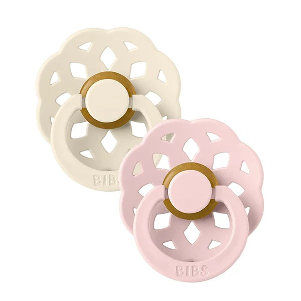 Bibs Boheme Set 2 Ciucci Tettarella Tonda In Lattice Di Gomma Naturale Avorio E Rosa 6-18 Mesi