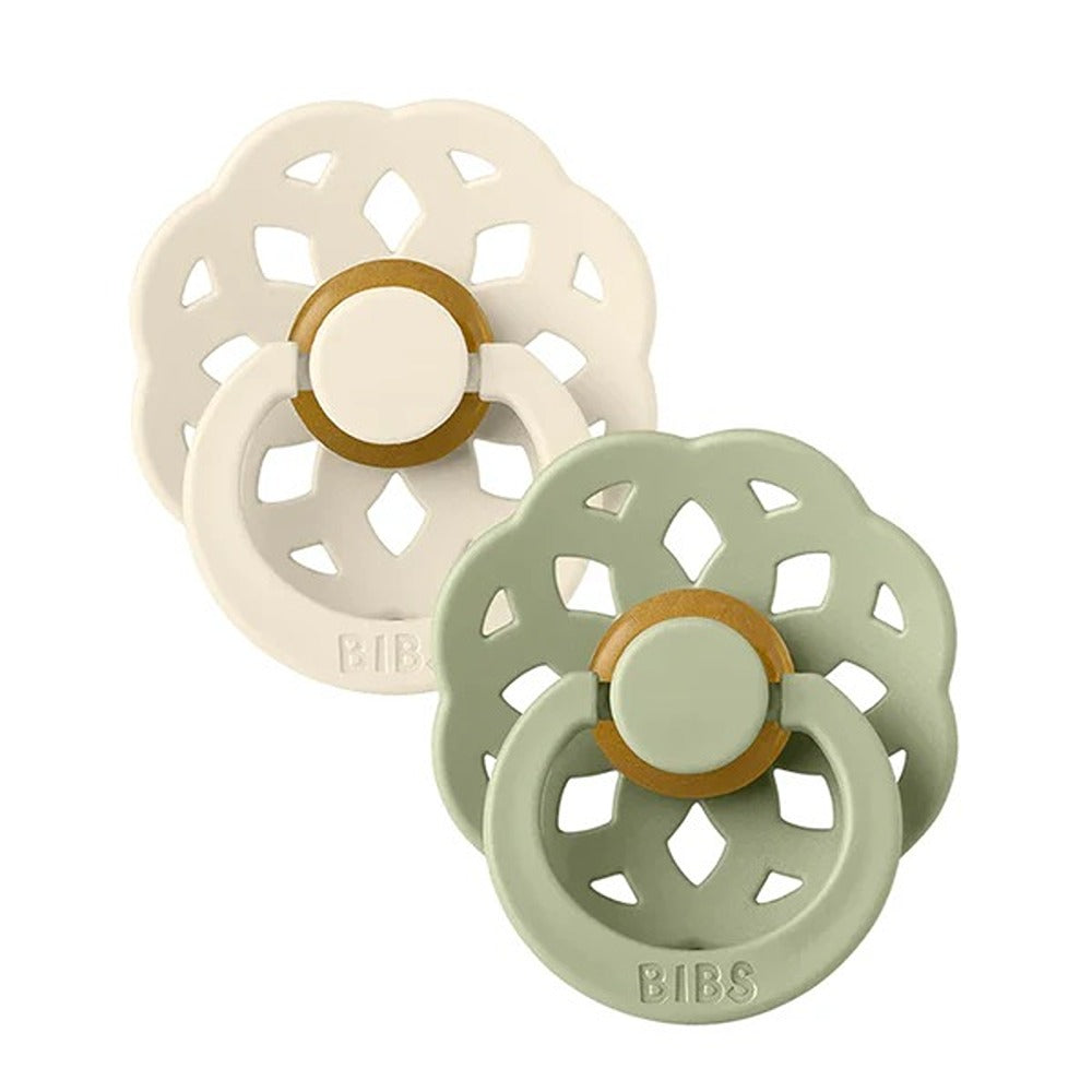 Bibs Boheme Set 2 Ciucci Tettarella Tonda In Lattice Di Gomma Naturale Avorio E Salvia 0-6 Mesi
