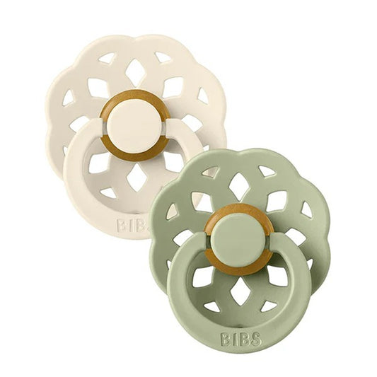 Bibs Boheme Set 2 Ciucci Tettarella Tonda In Lattice Di Gomma Naturale Avorio E Salvia 0-6 Mesi