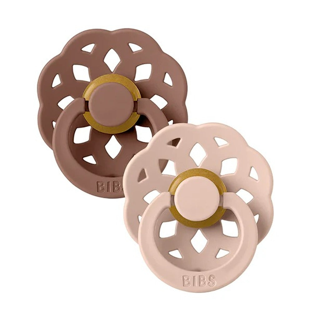 Bibs Boheme Set 2 Ciucci Tettarella Tonda In Lattice Di Gomma Naturale Woodchuck E Rosa 6-18 Mesi