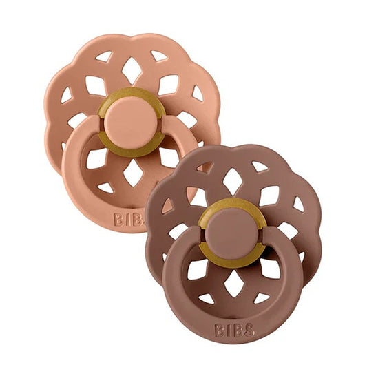 Bibs Boheme Set 2 Ciucci Tettarella Tonda In Lattice Di Gomma Naturale Pesca E Woodchuck 0-6 Mesi