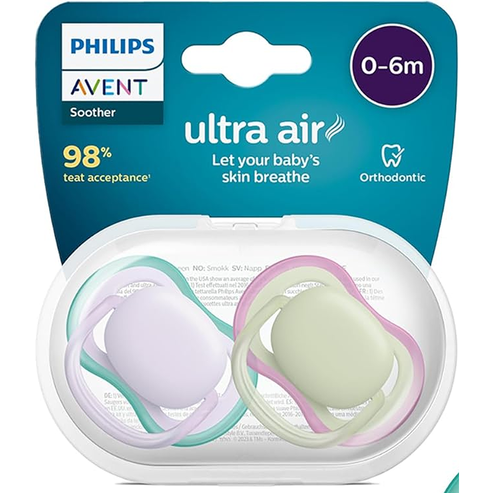 Philips Avent Ultra Air Succhietti Ortodontici Lilla E Verde 0-6 Mesi 2 Pezzi