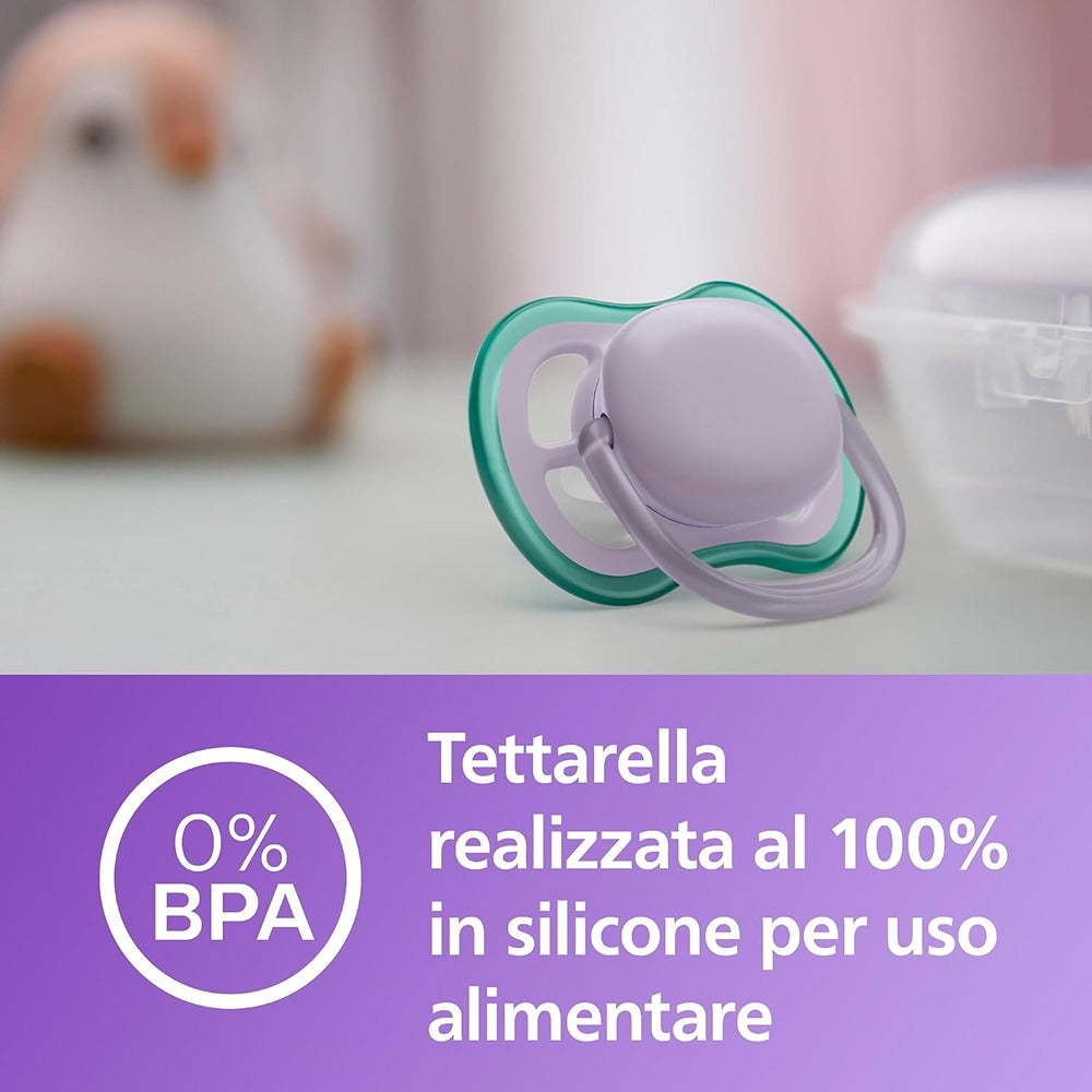 Philips Avent Ultra Air Succhietti Ortodontici Lilla E Verde 0-6 Mesi 2 Pezzi