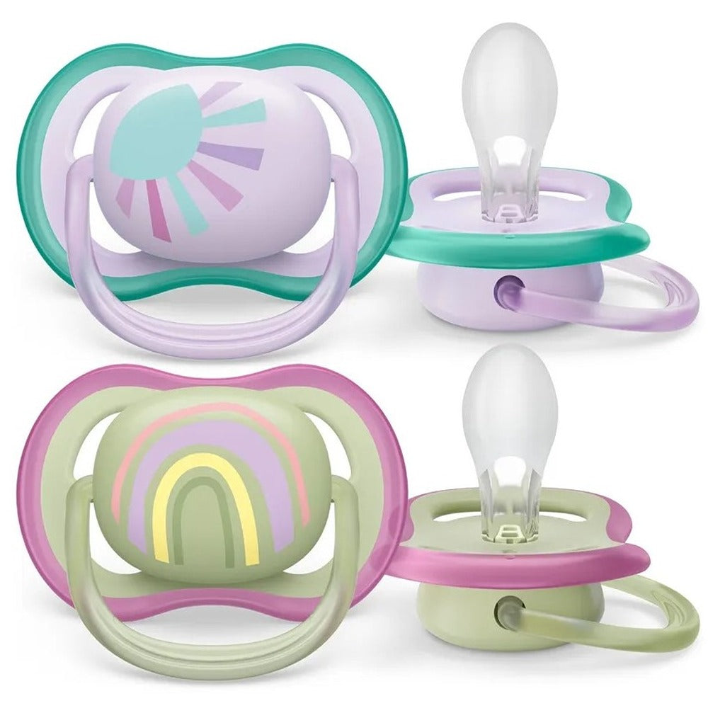 Philips Avent Ultra Air Succhietti Ortodontici Sole E Arcobaleno Lilla E Verde 0-6 Mesi 2 Pezzi