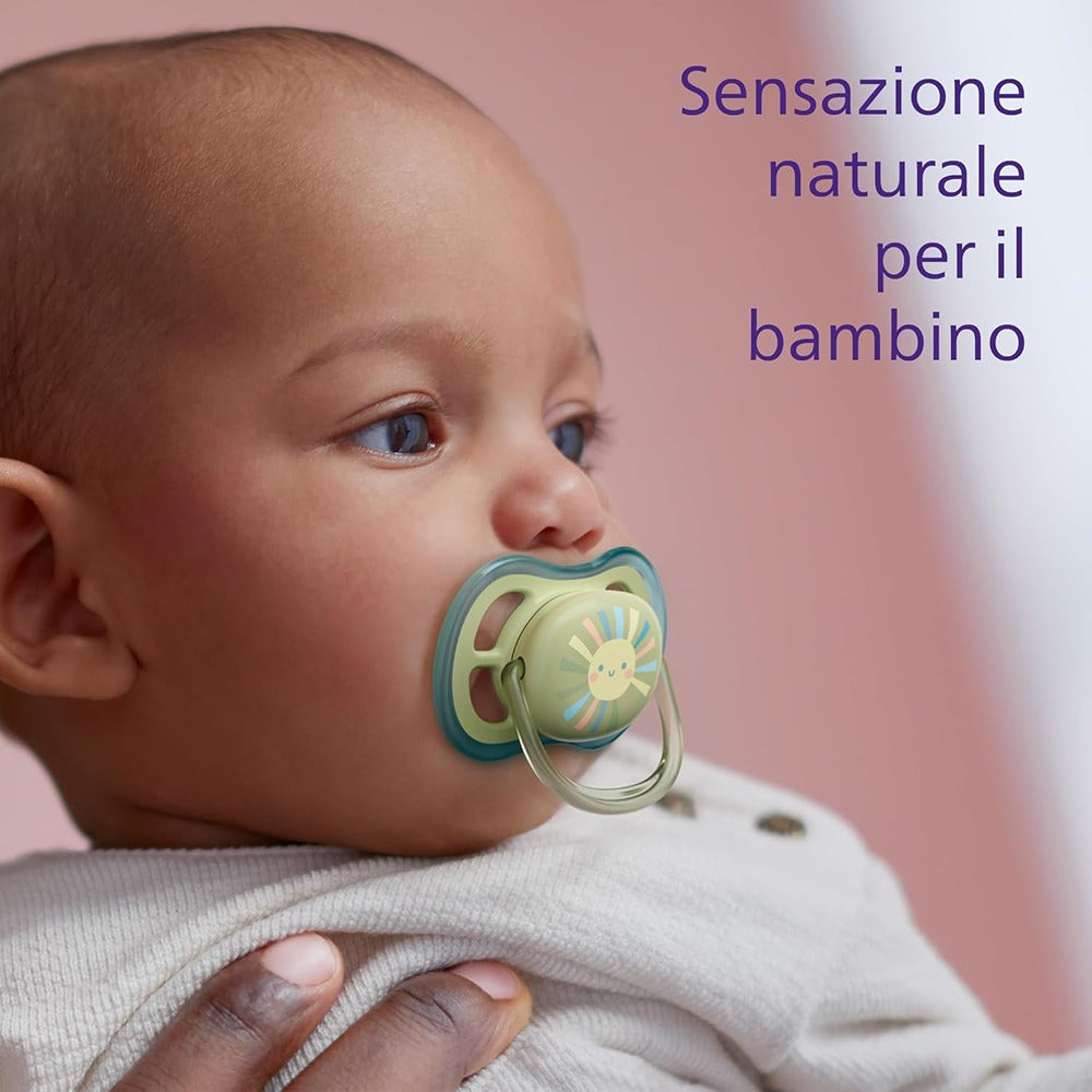 Philips Avent Ultra Air Succhietti Ortodontici Sole E Arcobaleno Blu E Verde 0-6 Mesi 2 Pezzi