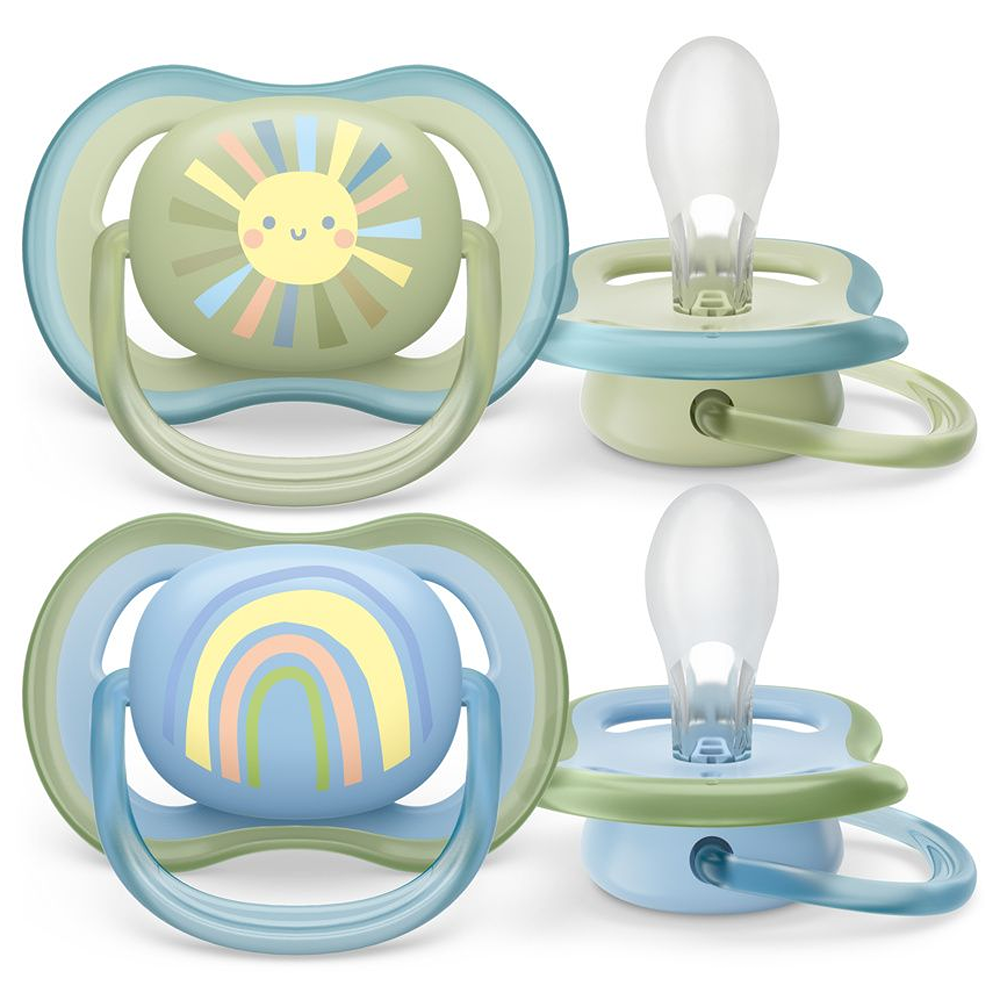 Philips Avent Ultra Air Succhietti Ortodontici Sole E Arcobaleno Blu E Verde 0-6 Mesi 2 Pezzi