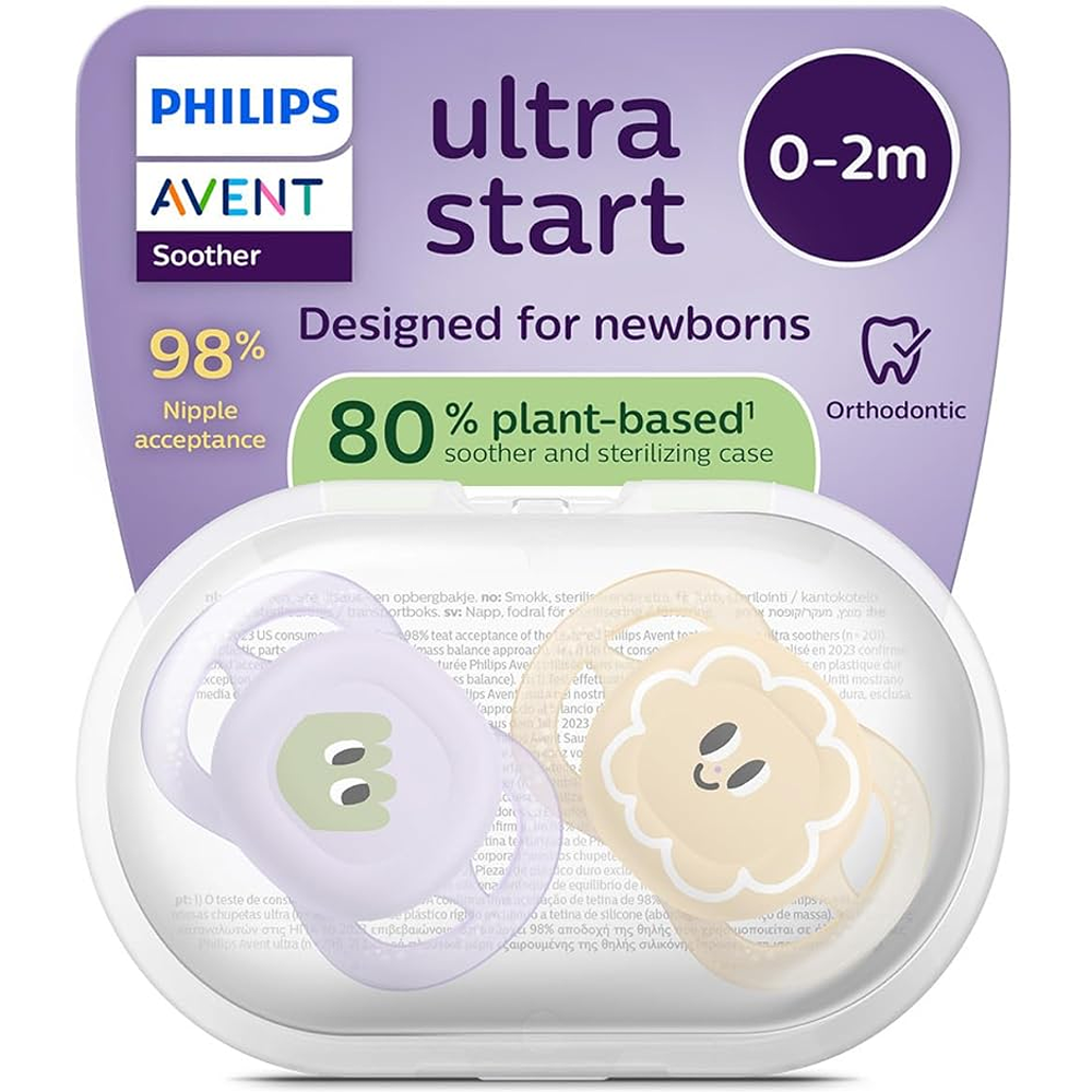 Philips Avent Ultra Start Succhietti Ortodontici Viola E Giallo 0-2 Mesi 2 Pezzi