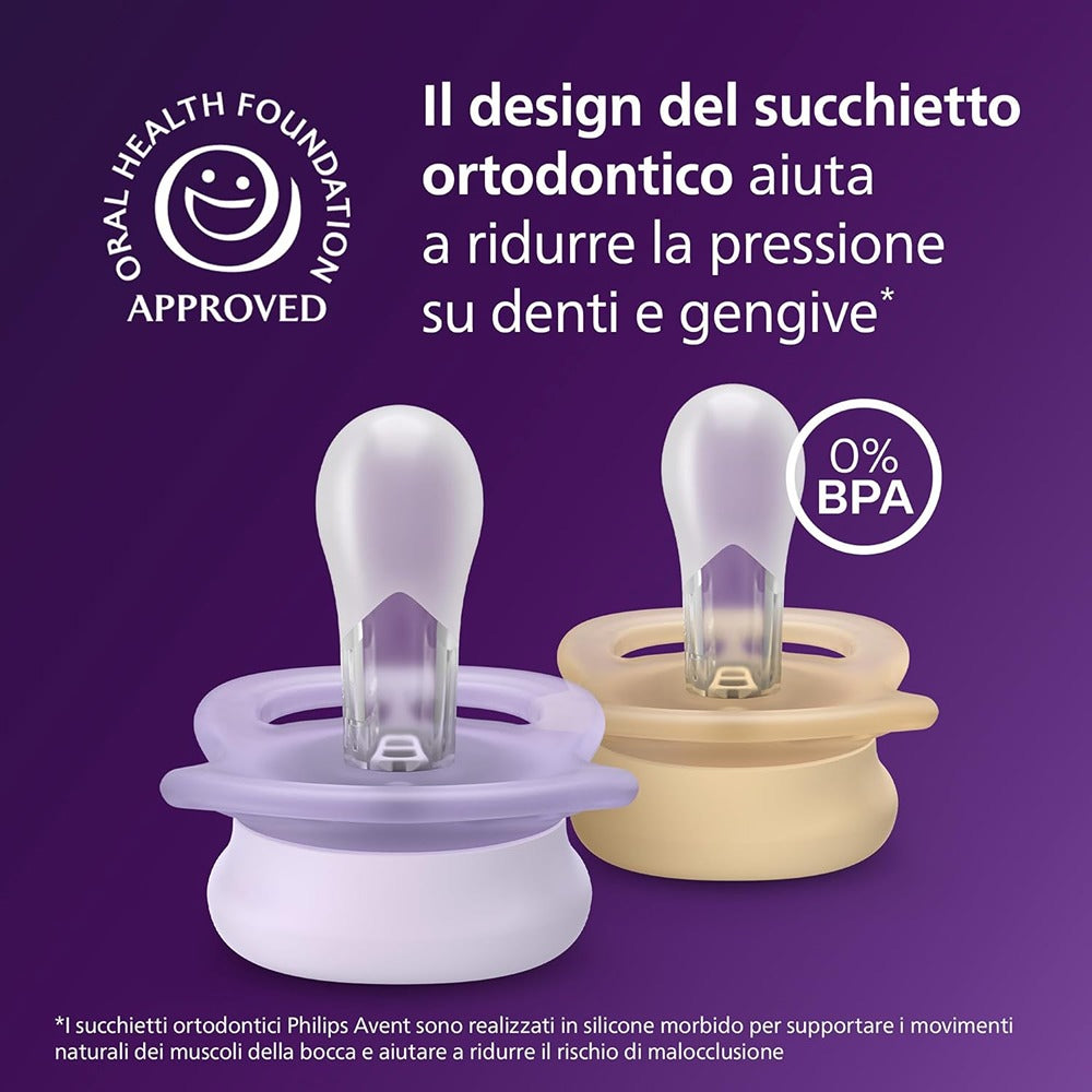 Philips Avent Ultra Start Succhietti Ortodontici Viola E Giallo 0-2 Mesi 2 Pezzi