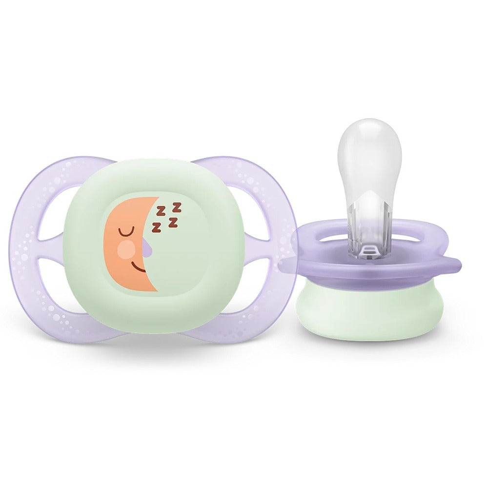 Philips Avent Ultra Start Nighttime Succhietti Ortodontici Viola E Arancione Con Luna E Stella 0-2 Mesi 2 Pezzi