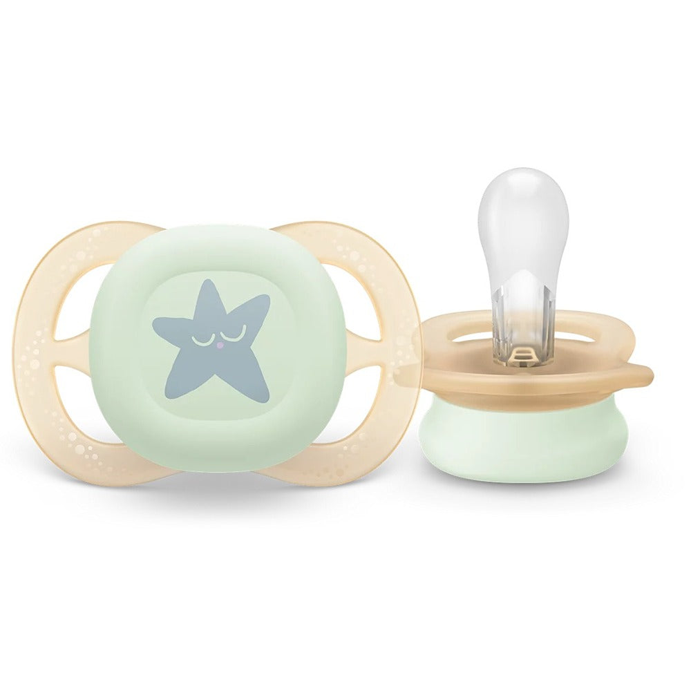 Philips Avent Ultra Start Nighttime Succhietti Ortodontici Viola E Arancione Con Luna E Stella 0-2 Mesi 2 Pezzi