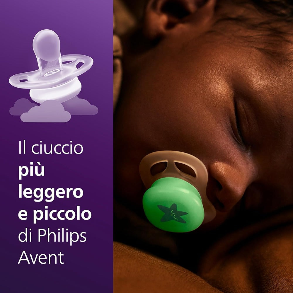 Philips Avent Ultra Start Nighttime Succhietti Ortodontici Viola E Arancione Con Luna E Stella 0-2 Mesi 2 Pezzi