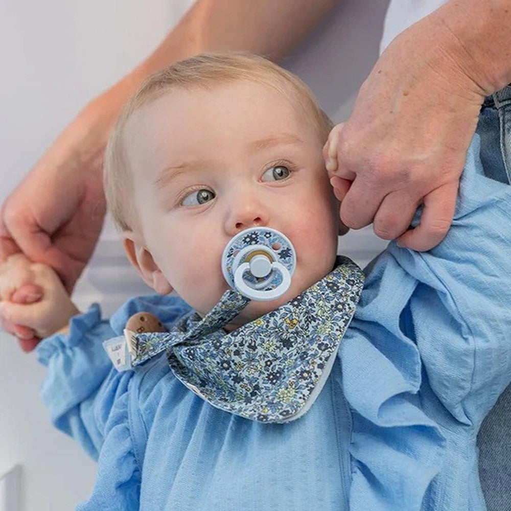 Bibs Liberty Set 2 Ciucci Tettarella Tonda In Lattice Di Gomma Naturale Eloise E Dusty Blue Mix 6-18 Mesi