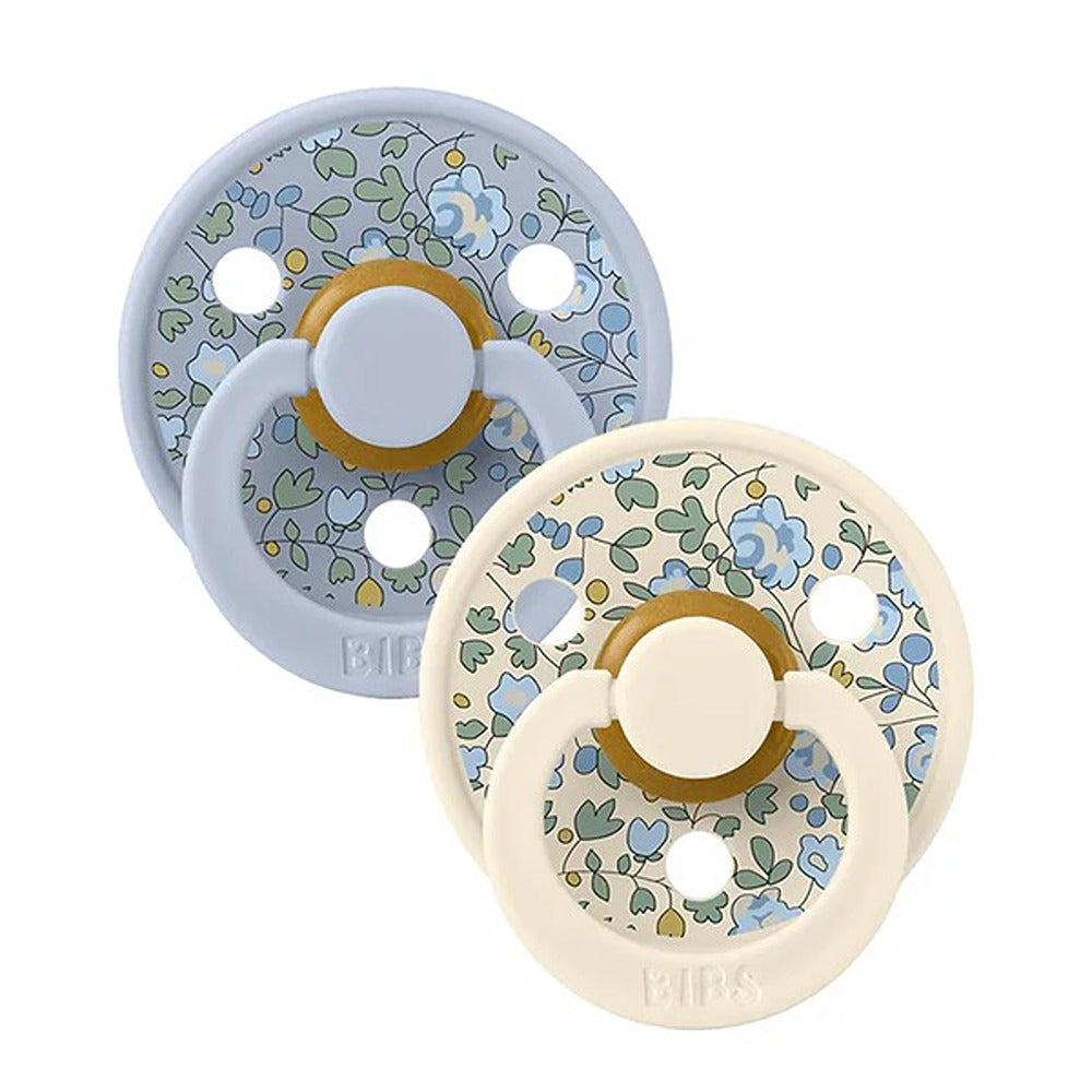 Bibs Liberty Set 2 Ciucci Tettarella Tonda In Lattice Di Gomma Naturale Eloise E Dusty Blue Mix 6-18 Mesi