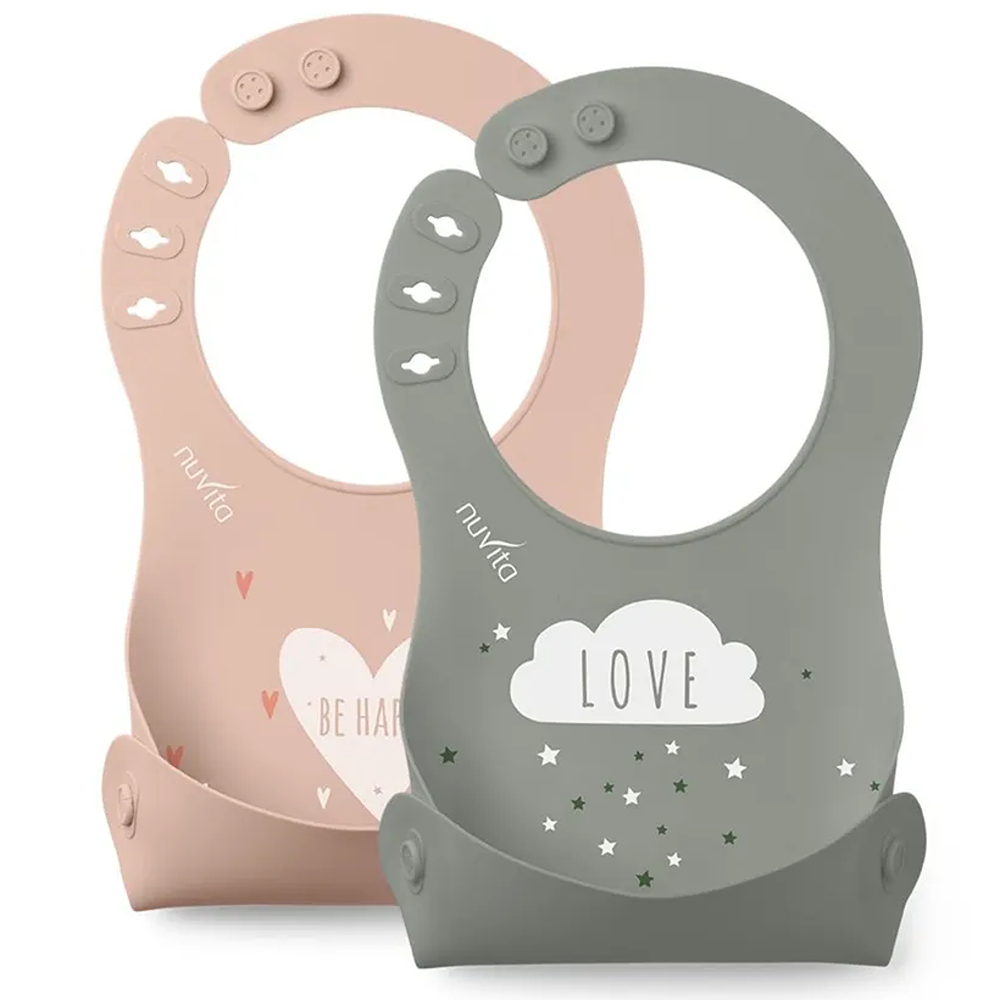 Nuvita Squashy Bavaglini In Silicone English Rose E Sage Green
