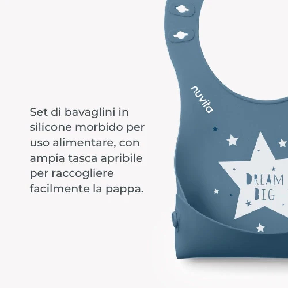 Nuvita Squashy Bavaglini In Silicone Powder Blue E Sage Green