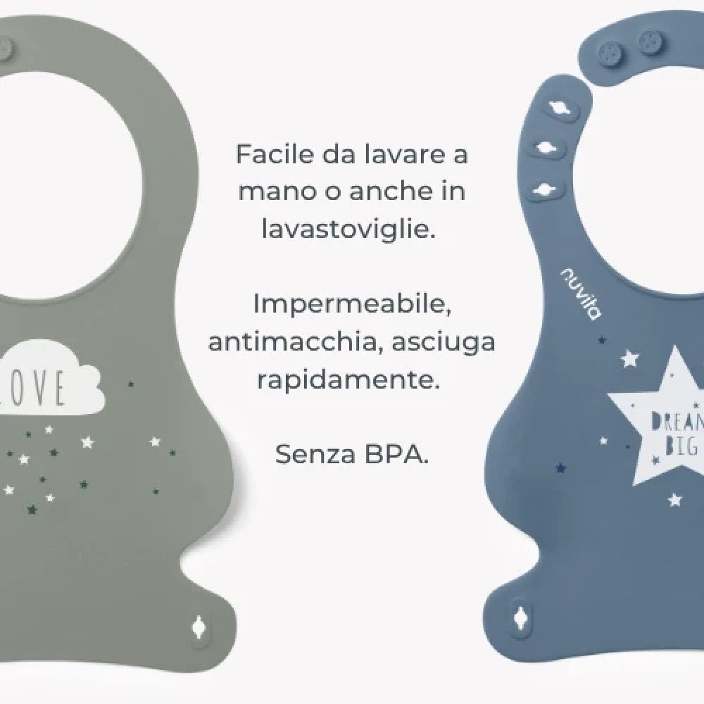 Nuvita Squashy Bavaglini In Silicone Powder Blue E Sage Green