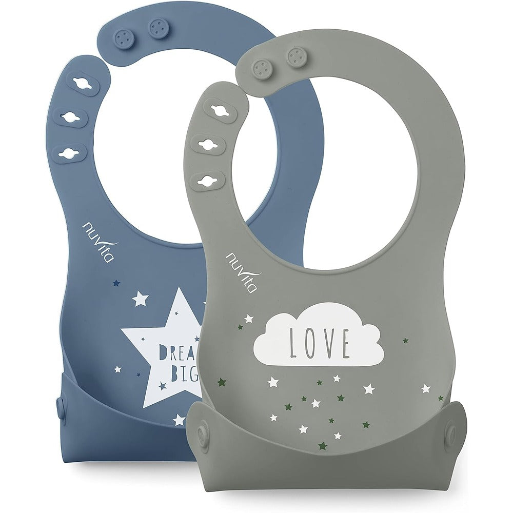 Nuvita Squashy Bavaglini In Silicone Powder Blue E Sage Green